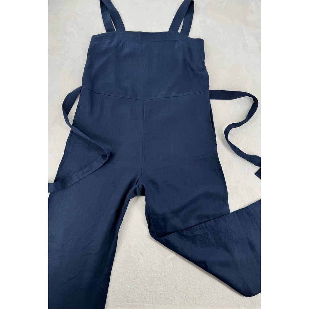 Quince Navy Linen Square Neck Jumpsuit Sleeveless Pantsuit One Piece M - Picture 5 of 9